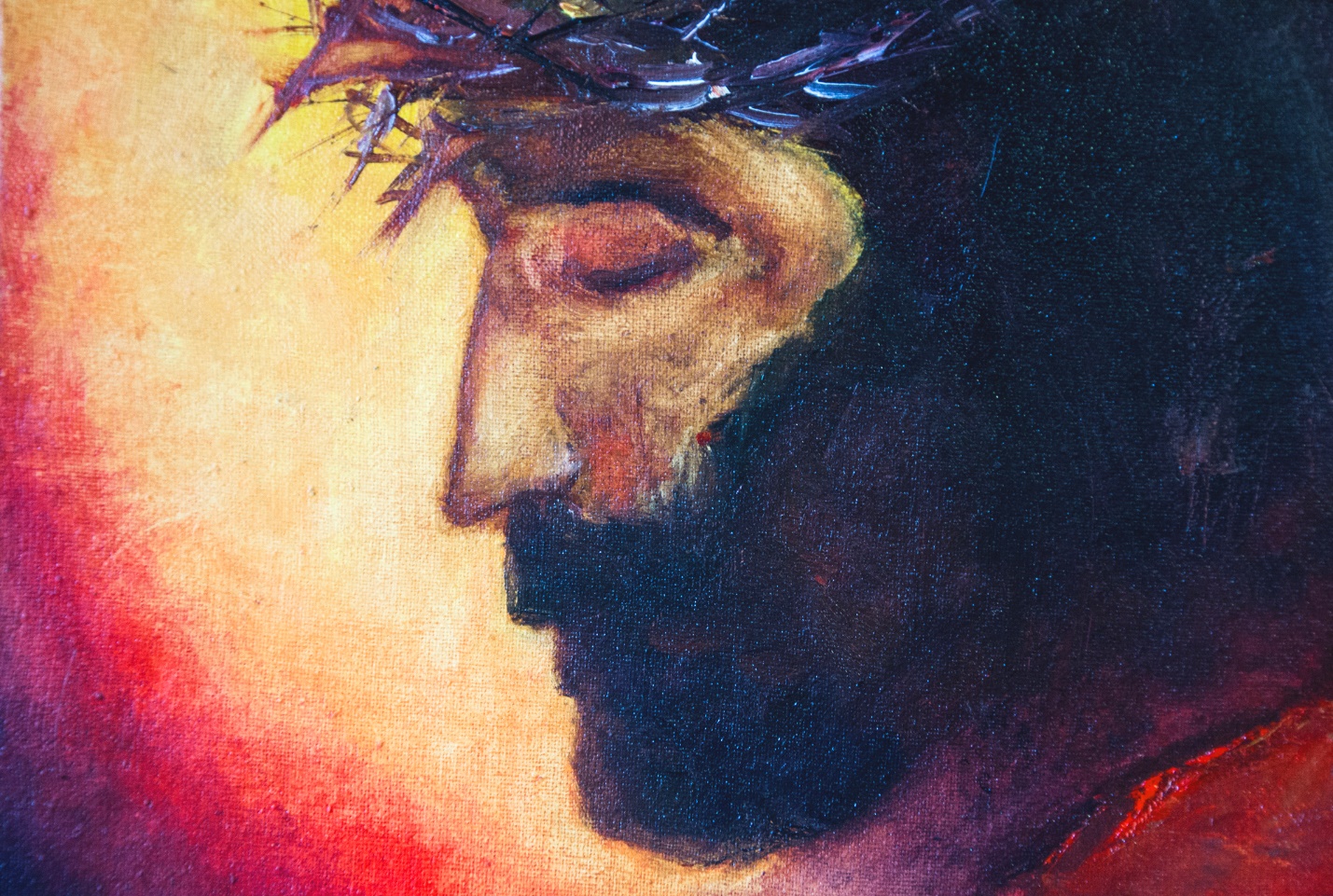 A painting of a person with a crown of thorns

Description automatically generated