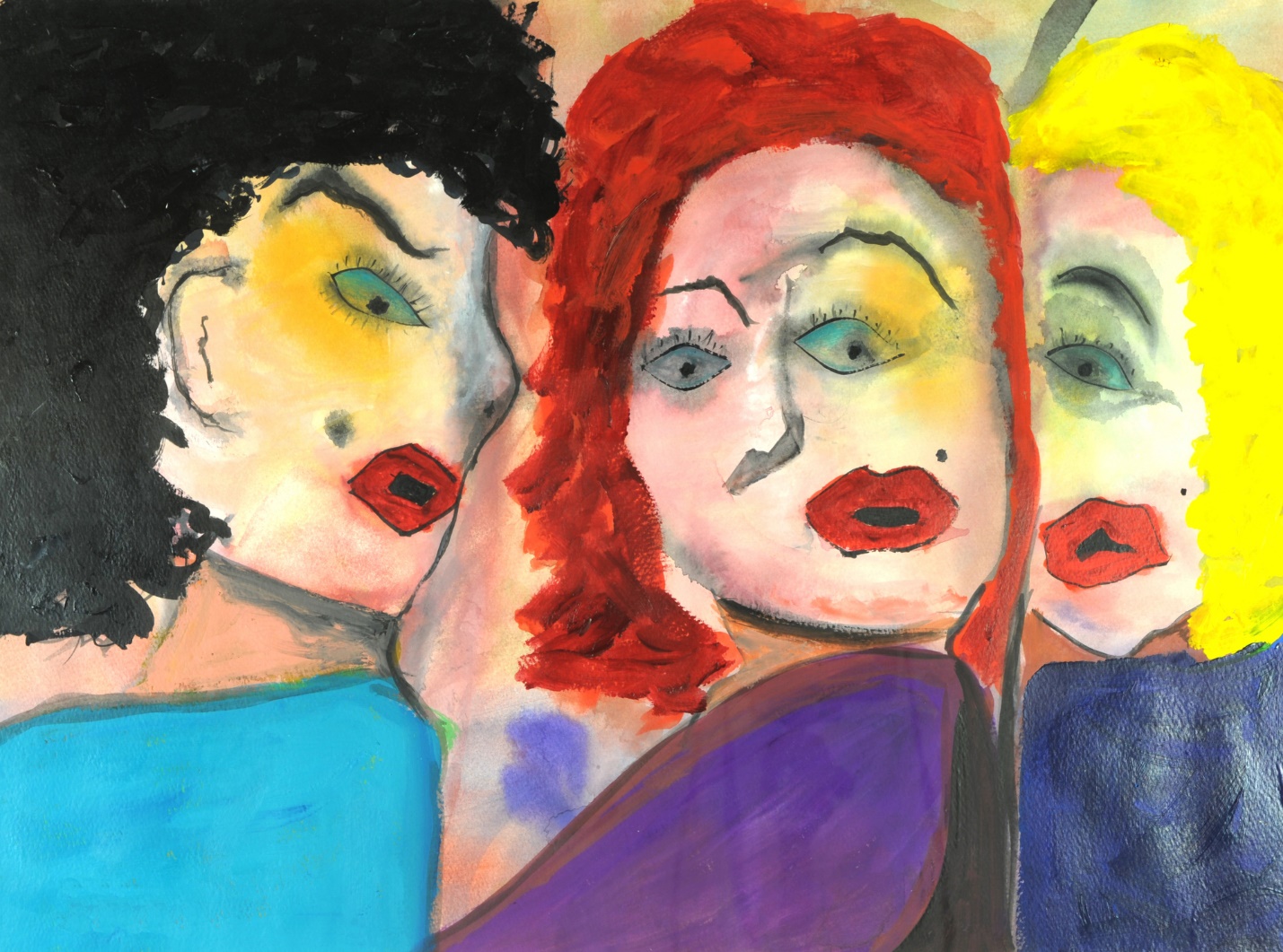 A group of women with different colored faces

Description automatically generated