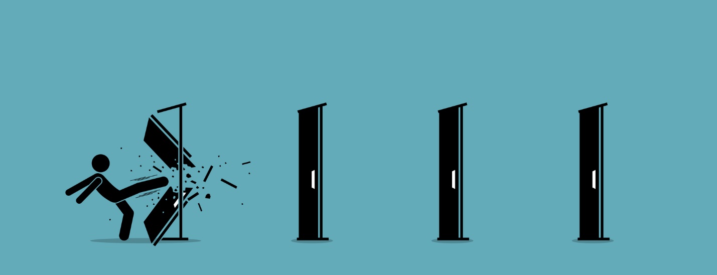 A cartoon of a person standing in front of a door

Description automatically generated