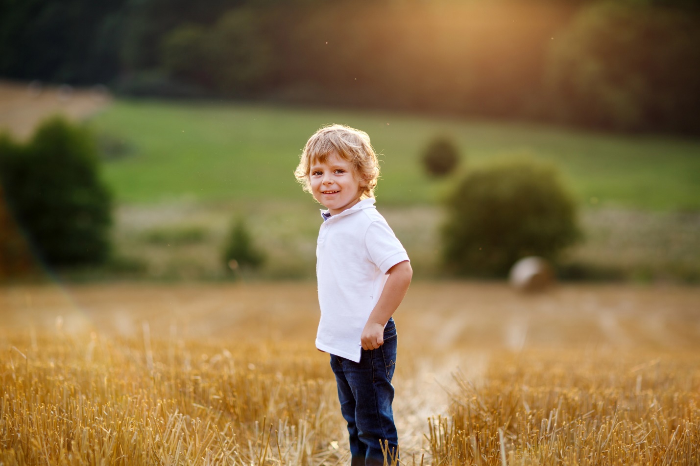 A child standing in a field

Description automatically generated