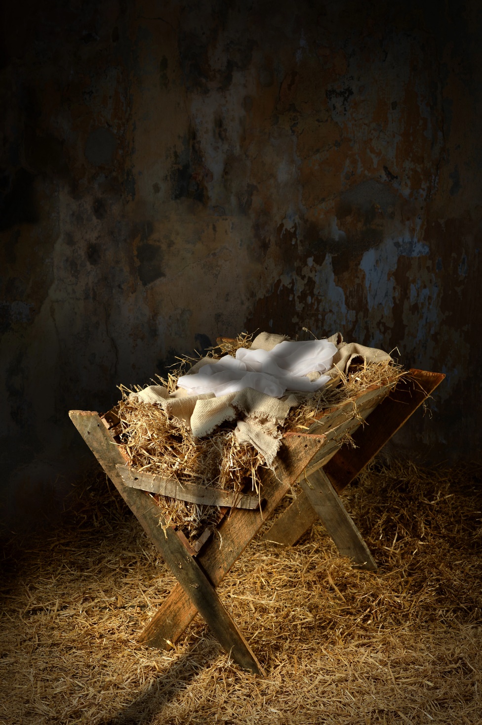 A manger with hay on top of it

Description automatically generated