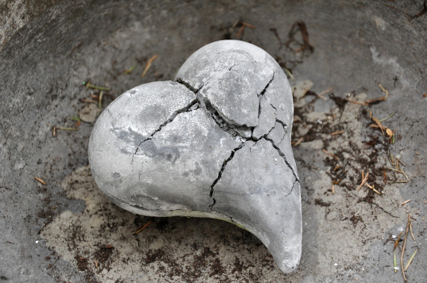 A stone heart shaped with a crack

Description automatically generated